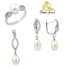 Gümüş zirkon taşlı set ( İnci)